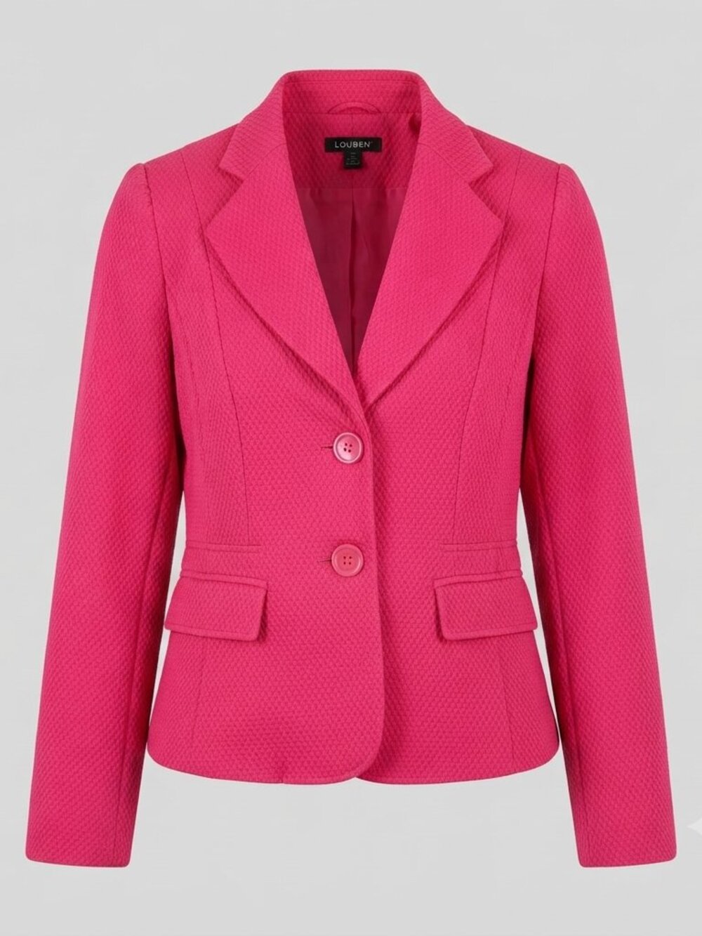Louben Hot Pink Textured Blazer, Notch Lapel Fitted Jacket, Women's Size 4 Made